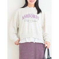 シャツレイヤード風ロゴプリントプルオーバー