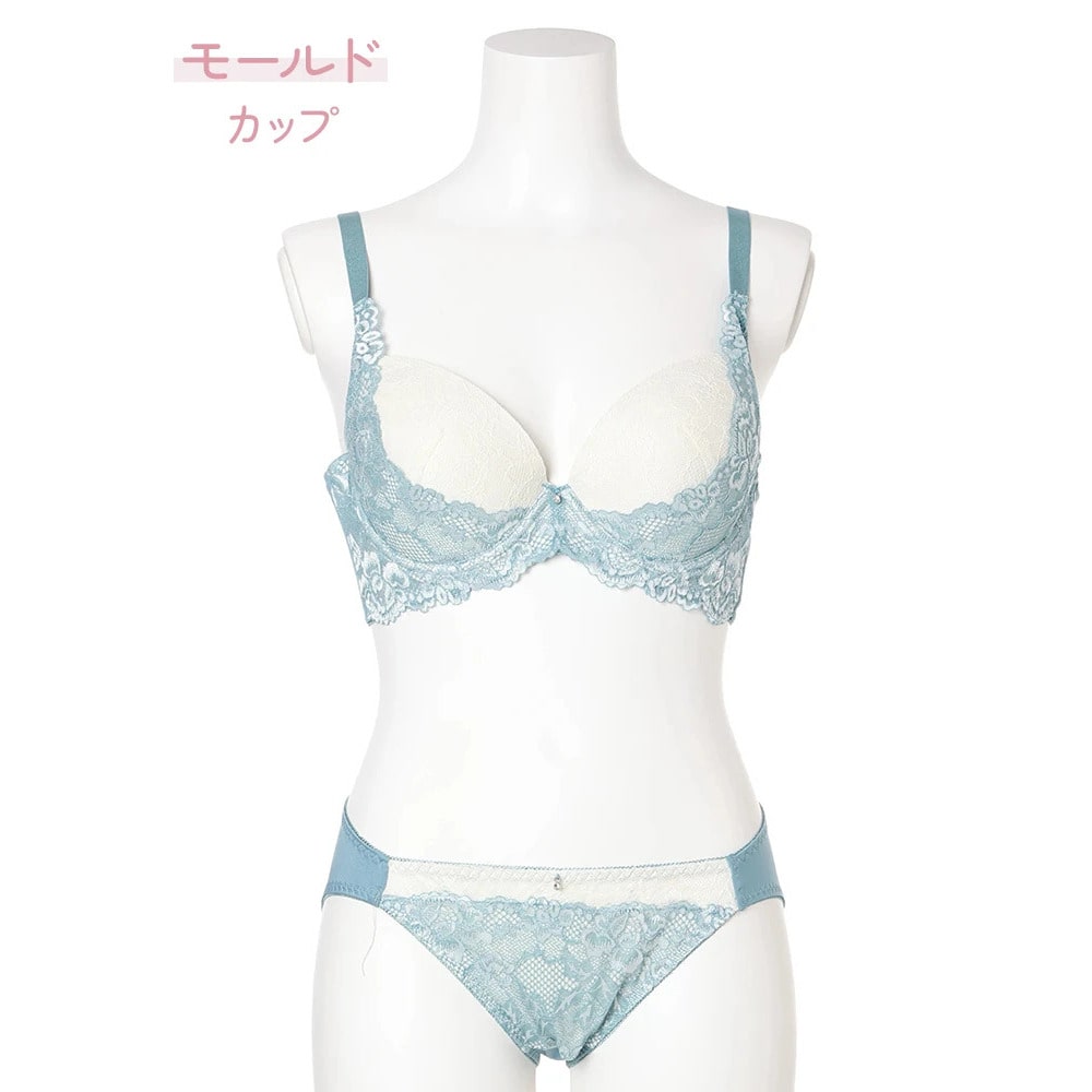 【脇高】[D85-I95］バイカラーレースブラ＆ショーツ(モールドカップ)