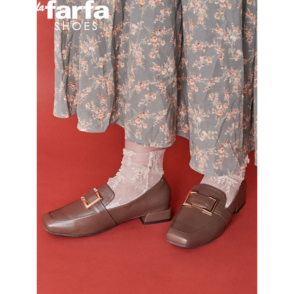 【la farfa SHOES/ラ・ファーファシューズ】スクエアオーナメントローファー 濃茶 1