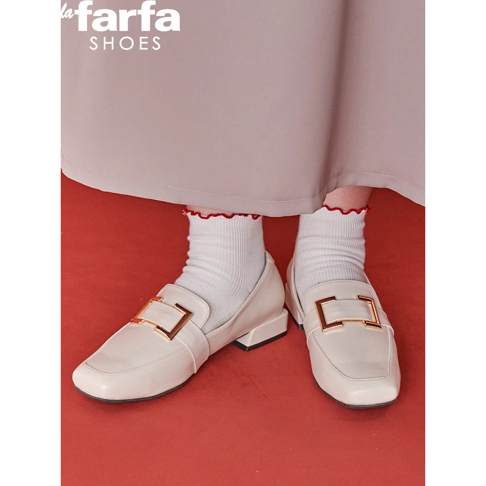 【la farfa SHOES/ラ・ファーファシューズ】スクエアオーナメントローファー アイボリー 1