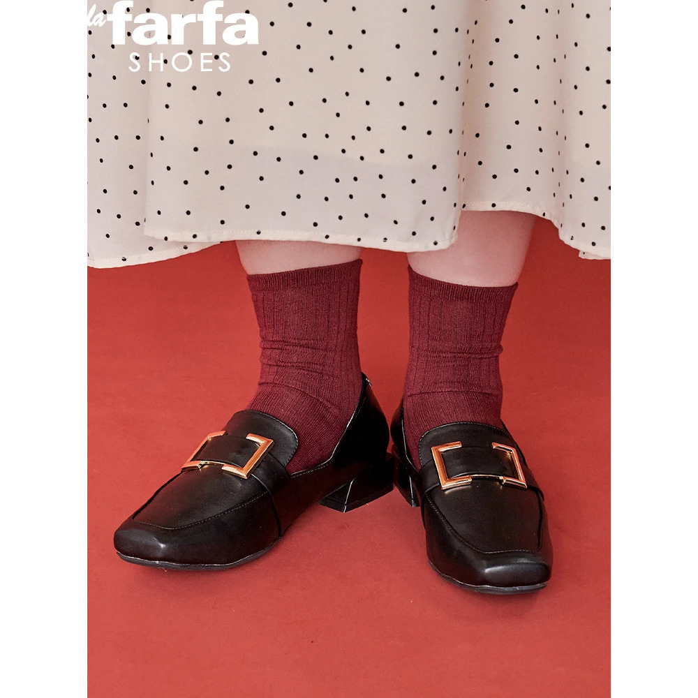 【la farfa SHOES/ラ・ファーファシューズ】スクエアオーナメントローファー 黒 1