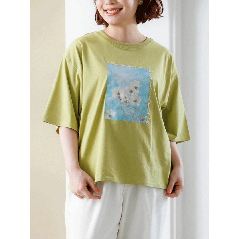 【接触冷感】転写刺繍Tシャツ 黄 1