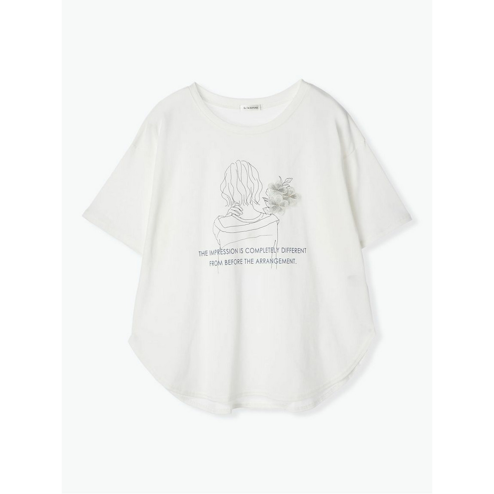 線画女子花Tシャツ オフホワイト 1