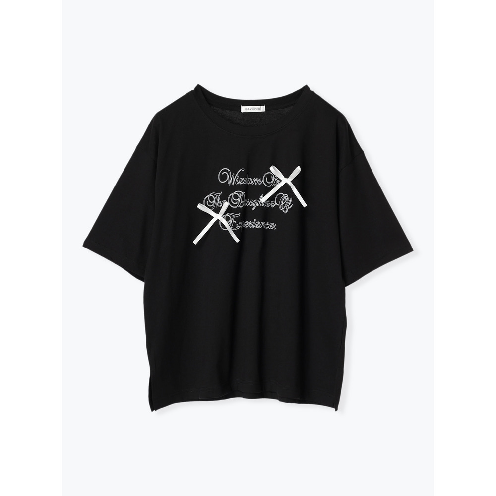 サテンリボンロゴTシャツ 黒 1