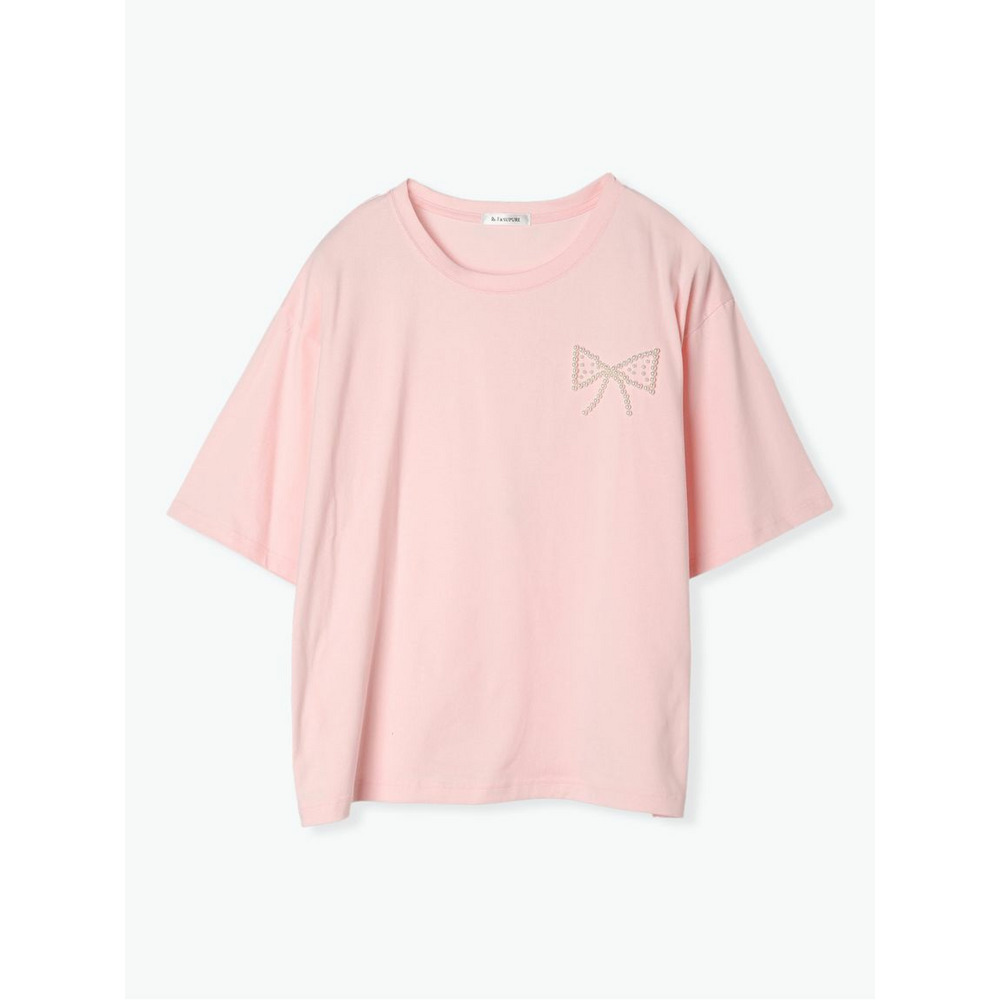 パールリボンモチーフ付きTシャツ ピンク 1