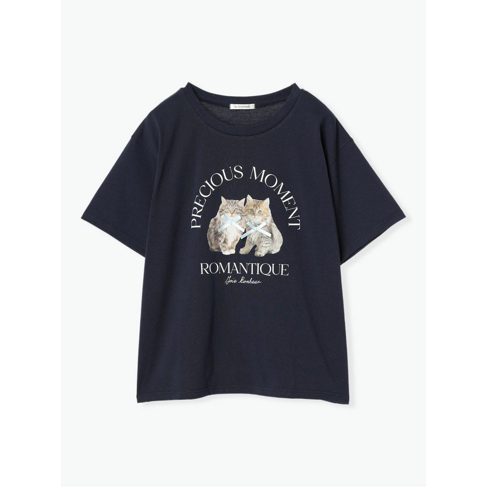 キャット×リボンTシャツ 紺 1