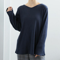 【ちょい温シリーズ】 ゆるVネック リブ トップス