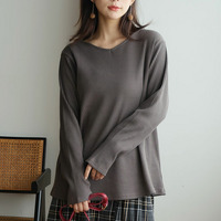 【ちょい温シリーズ】 ゆるVネック リブ トップス