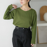 【ちょい温シリーズ】 ゆるVネック リブ トップス