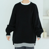 新色追加!! 寒くない冬こそ活躍！1枚で完結 スウェットライク ニット レイヤード風 トップス