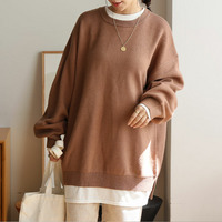 新色追加!! 寒くない冬こそ活躍！1枚で完結 スウェットライク ニット レイヤード風 トップス