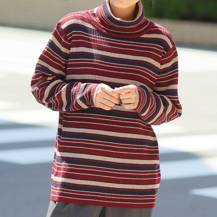 Tシャツ感覚で着れる カメレオン級の着回しが叶う タートル リブ ニット1
