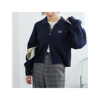 ラク可愛 胸刺繍ケーブル編み ダブルジップ カーディガン