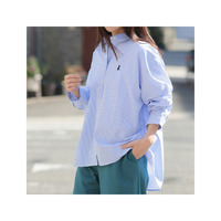 ハピにゃん刺繍・颯爽と春めく ゆるサイズの カジュアル シャツ