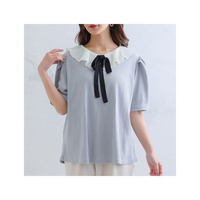 可愛いだけじゃない! ぽっちゃりさんに嬉しい ほの甘フェミニン テレコリブ フリル襟トップス