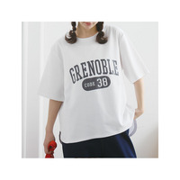 【ハッピーさらりん】 カレッジプリント 裾ラウンド Tシャツ