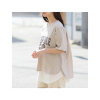 【ハッピーさらりん】 カレッジプリント 裾ラウンド Tシャツ