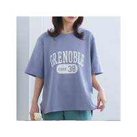 【ハッピーさらりん】 カレッジプリント 裾ラウンド Tシャツ