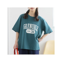 【ハッピーさらりん】 カレッジプリント 裾ラウンド Tシャツ
