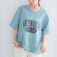 新色追加!! 【ハッピーさらりん】 カレッジプリント 裾ラウンド Tシャツ