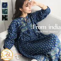 【FROM INDIA】 切替 レーヨン プリント ワンピース