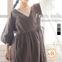 【FROM INDIA】 袖レース カシュクール ワンピース