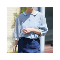 さらっと可愛い！ 着やすいを欲張る ロゴ刺繍 配色ライン 綿タッチポロデザイン ニット