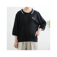 さらっと可愛い！ 細魅せも着痩せも着やすいも欲張る ロゴ刺繍 配色 ライン 綿タッチポロデザイン ケーブルニット