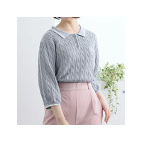 さらっと可愛い！ 細魅せも着痩せも着やすいも欲張る ロゴ刺繍 配色 ライン 綿タッチポロデザイン ケーブルニット