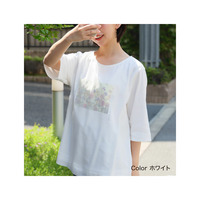 ひんやり可愛い！ 接触冷感 フラワープリント 前身 シフォン プルオーバー Tシャツ Hibiya Kadan