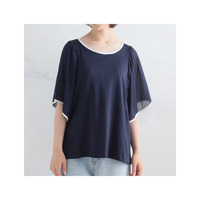 Rin バイカラー フレア袖 異素材使い リボン プルオーバー