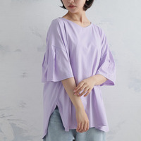 さらさら快適！ 夏のひんやり 袖タック フレア チュニック Tシャツ