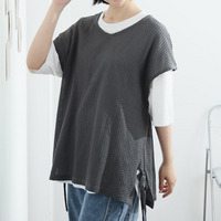 コーデがマッチ！！ ワッフル風ベスト & ゆるTシャツ アンサンブル