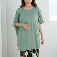 体型別対応 肌触り心地良い 綿フライス サイドギャザー ドルマン トップス