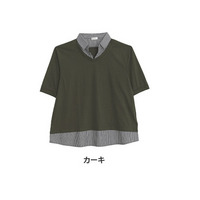 六分袖 異素材 襟付き フェイク チュニック