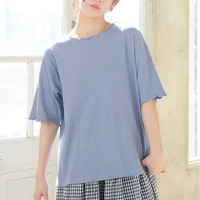 新色追加!! 綿タッチで極上の着心地 五分袖/長袖・クルー/プチハイネックが選べる テレコ リブ トップス