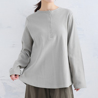 呼吸するコットン100％ 楽のび ワッフルシリーズ ヘンリーネックT