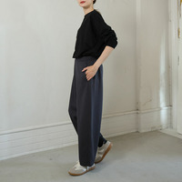 丈が選べる 脚痩せ ポンチ カーブパンツ ストレッチ ワイドパンツ