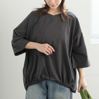 【エアリコTシャツシリーズ】 裾ゴム 浅Vネック トップス