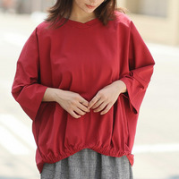 【エアリコTシャツシリーズ】 裾ゴム 浅Vネック トップス