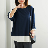 綿100％ 残暑はオシャレ&涼しく決める！ 2typeから選べる レイヤード風 カットソー 七分袖 Tシャツ