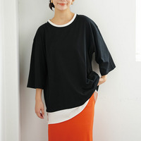 綿100％ 残暑はオシャレ&涼しく決める！ 2typeから選べる レイヤード風 カットソー 七分袖 Tシャツ