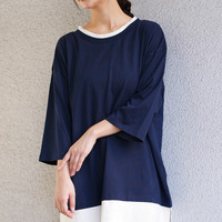 綿100％ 残暑はオシャレ&涼しく決める！ 2typeから選べる レイヤード風 カットソー 七分袖 Tシャツ