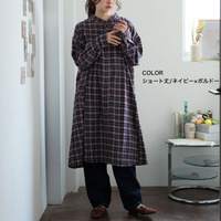 身長別選べる2丈 フランネル チェック 細魅せ シャツワンピース