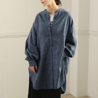 【再入荷】【お尻カバー】フランネル チェック バンドカラー 裾ラウンド チュニック 大きいサイズ
