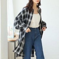 【再入荷】【お尻カバー】フランネル チェック バンドカラー 裾ラウンド チュニック 大きいサイズ
