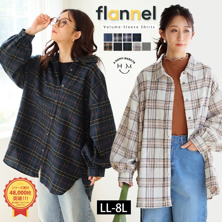 【再入荷】フランネルチェック ボリューム袖 シャツ22