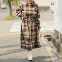 選べる身長別2丈 フランネルチェック 細魅せ ロング シャツワンピース