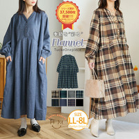 フランネルチェック タック フレア ロングワンピース