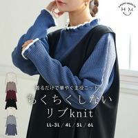 Tシャツ感覚で使える 首元華やか フリルネック リブニット